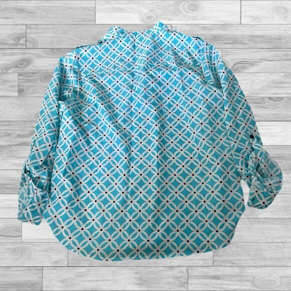 Coral bay blue printed long sleeve button down size 1X - Picture 2 of 4